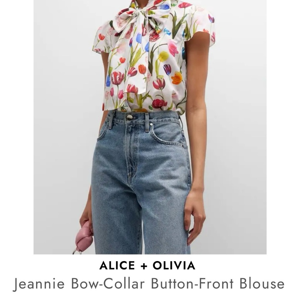 Alice + Olivia White Flutter Sleeve Blouse with Tie Front